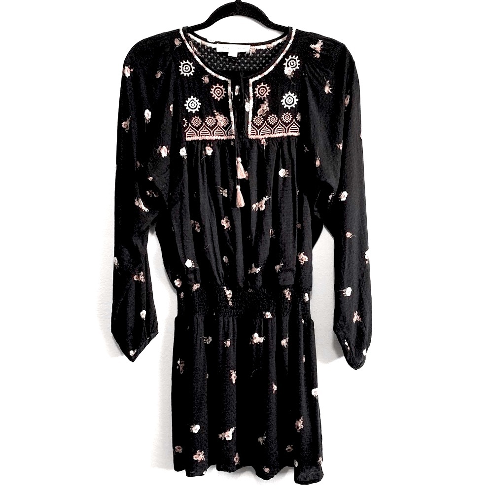 Love Stitch Floral Print Embroidered Mini Dress